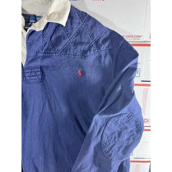 Vintage Polo Ralph Lauren Shirt Mens 2XLT Navy Rugby Long Sleeve 90s RARE SIZE - Picture 4 of 7